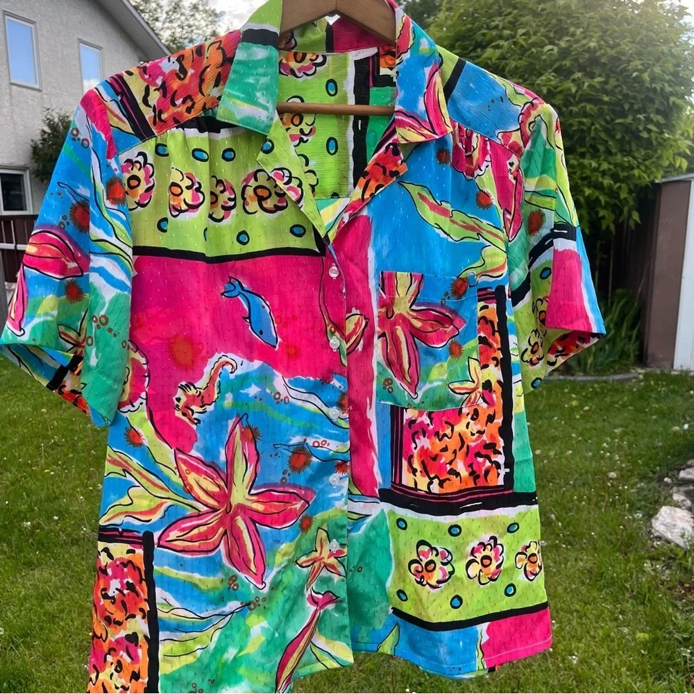 summer print shortsleeve blouse